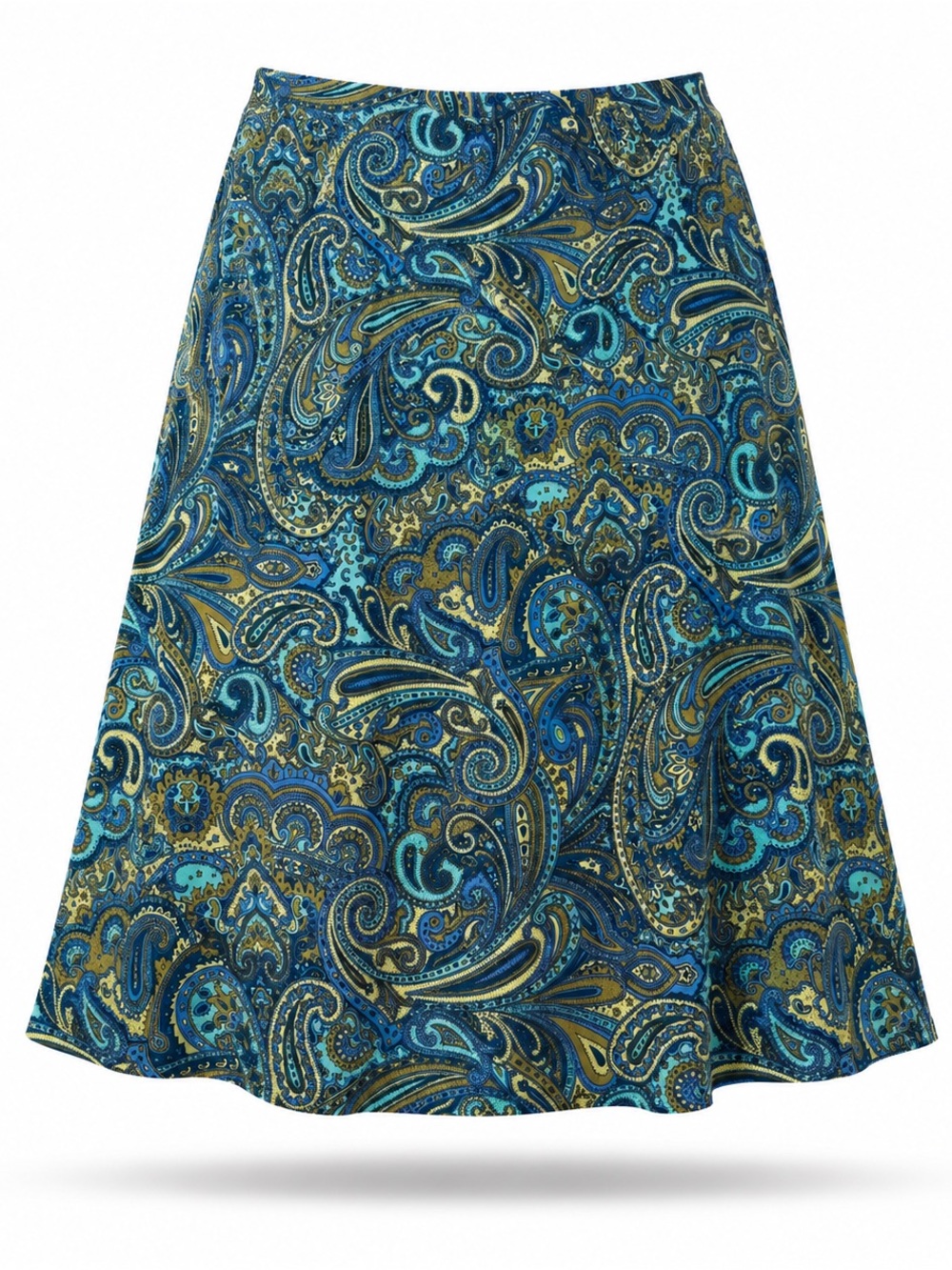 Jaclyn Smith Teal Black and White Paisley Midi Skirt